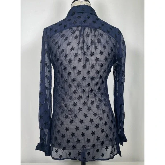 Diane von Furstenberg Lorelei Blue Star Print Sheer Chiffon Blouse Women's Sz 2 - Picture 10 of 14